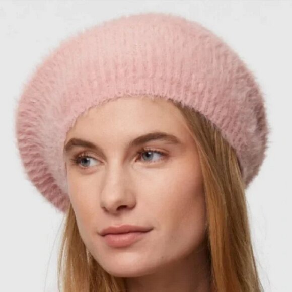 Lele Sadoughi Faux Angora Knit Beret Hat Dusty Rose Pink NWT - Picture 1 of 8